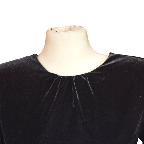 Zara Black Velvet Mini Dress M Long Sleeve Ruched Party Elegant Retro Chic 90s - Picture 7 of 9